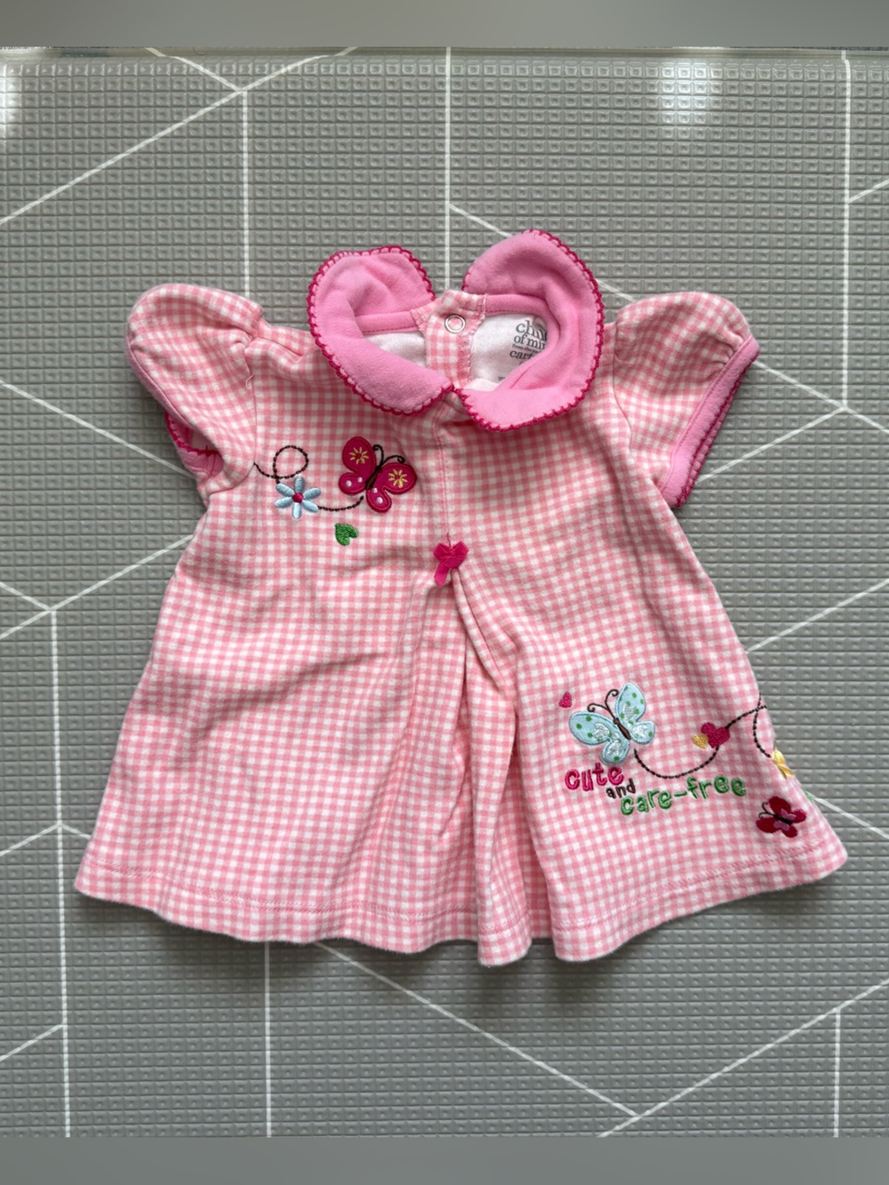 Child of mine|Vintage Pink Gingham Butterfly Floral embroidered dress••0-3M,Cute